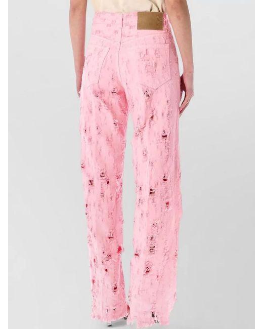 Haikure Pink Urban Mid Rise Straight Destroyed Trousers