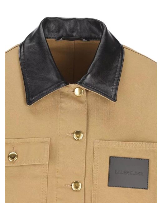 Balenciaga Natural Cropped Nylon Silk Coat Contrast Collar