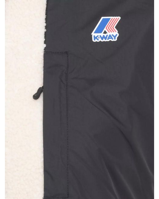 K-Way Black Short Hooded Jacket Color Block Sherpa
