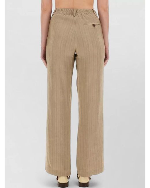 Alysi Natural Linen Trousers Elastic Waist Belt Loops