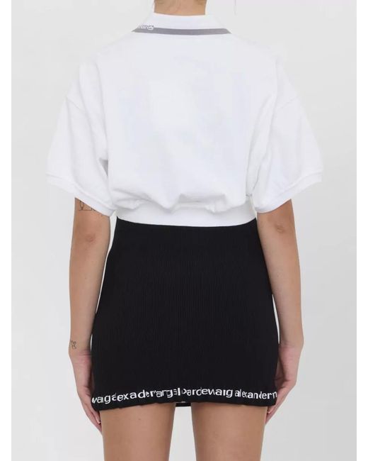 Alexander Wang Black Cotton Jersey Cropped Polo Shirt