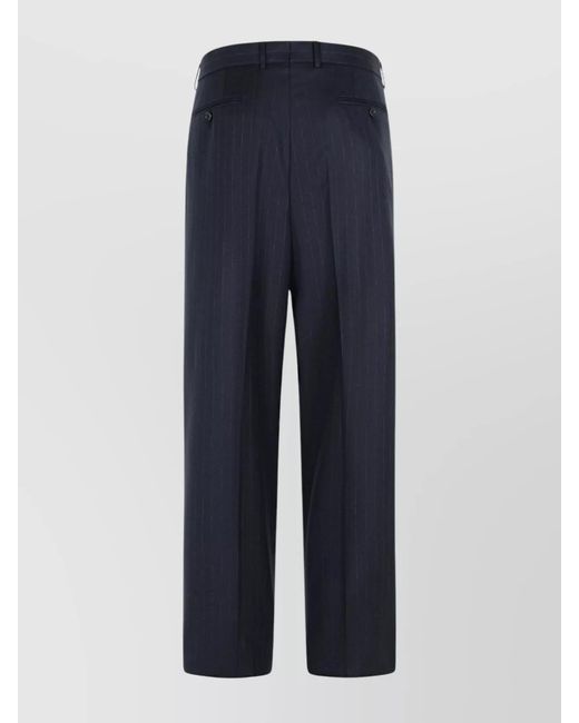 Tom Ford Blue Wool Pinstripe Pleated Cropped Trousers for men