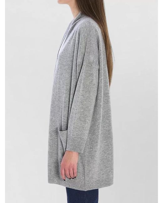 Allude Gray Cashmere Wool Relaxed-Fit Open Cardigan