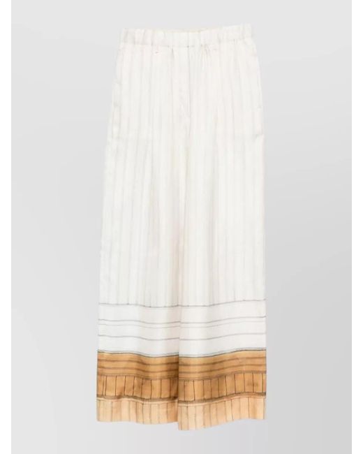 Alysi White Ankle Length Wide Leg Striped Pants