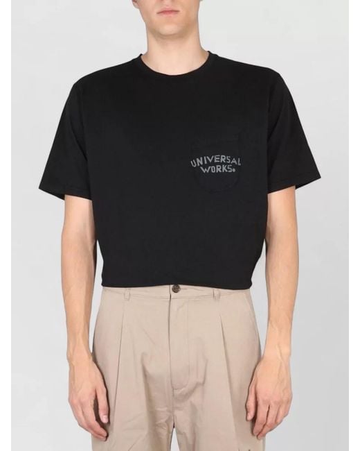 Universal Works Black Short Sleeve Crew Neck Pocket T Shirt for men