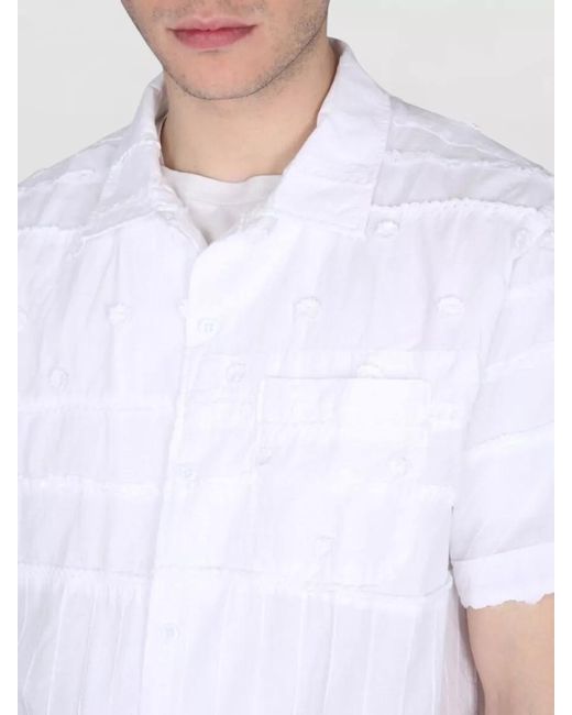 Engineered Garments White Embroidered Shirt Straight Cut Chest Pocket for men