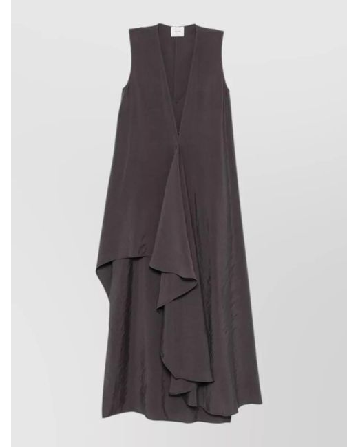 Alysi Gray Long Dress Asymmetric Hem Draped Ruffle