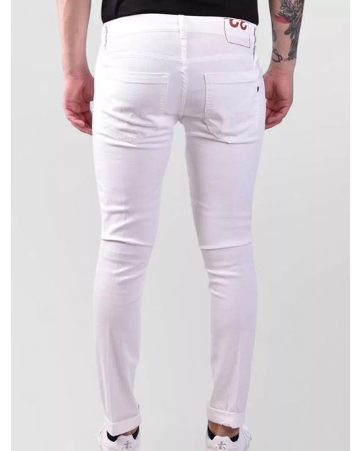 Dondup White Denim Pants Belt Loops Contrast Stitching Five Pockets for men