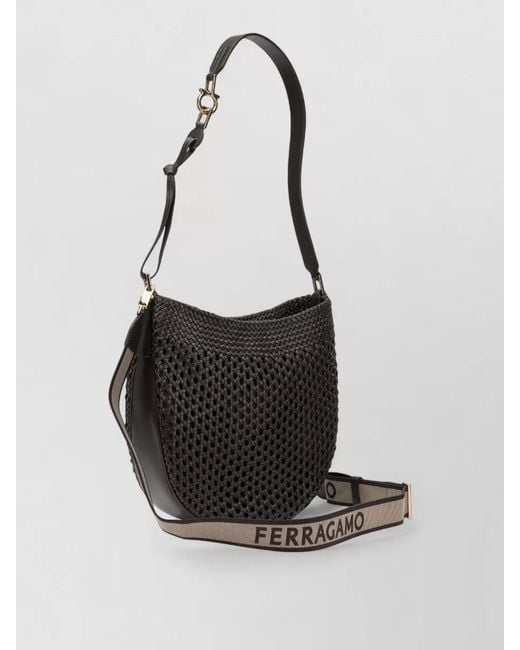 Ferragamo White Hobo Smile Small Woven Shoulder Crossbody