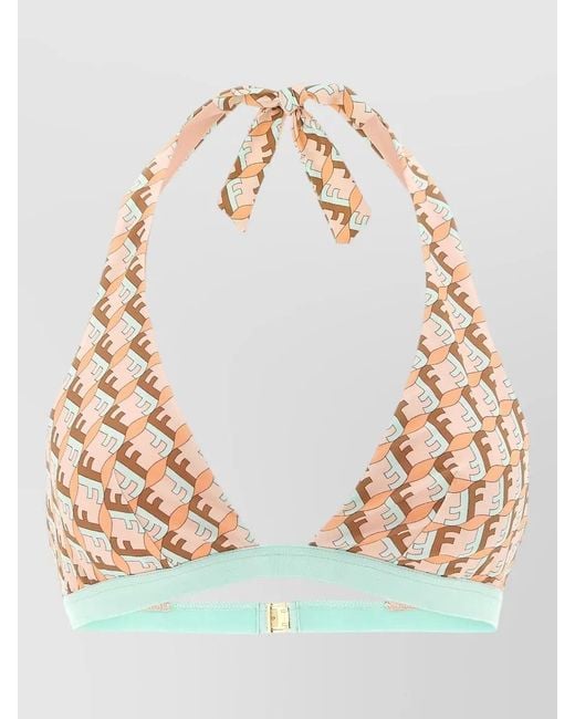 Fendi Metallic Ff Waves Triangle Bikini Top Tie Straps