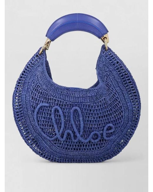 Chloé Blue Summer Banana Hobo Raffia Shoulder Bag