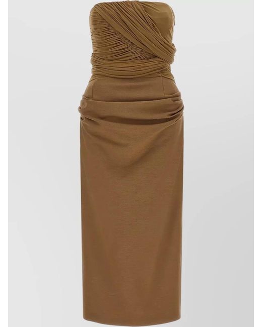 Magda Butrym Natural Strapless Midi Dress Ruched Side Slit