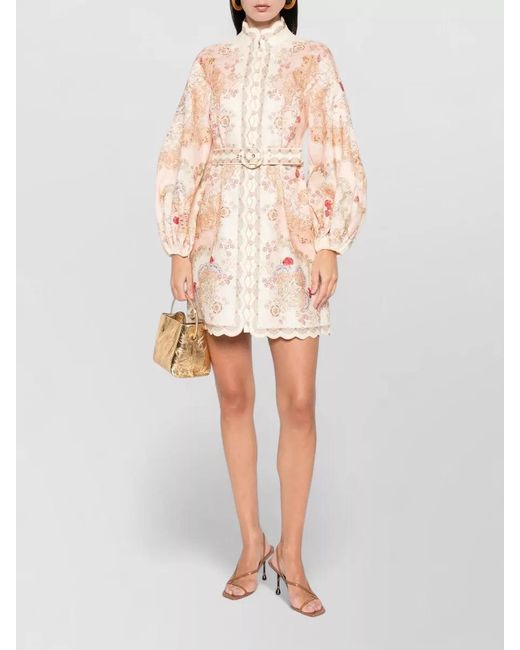 Zimmermann Natural Daylight Stand Collar Mini Dress Belt