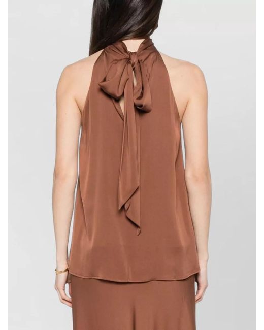 Silk95five Brown Villette Top Halterneck Bow Keyhole Back