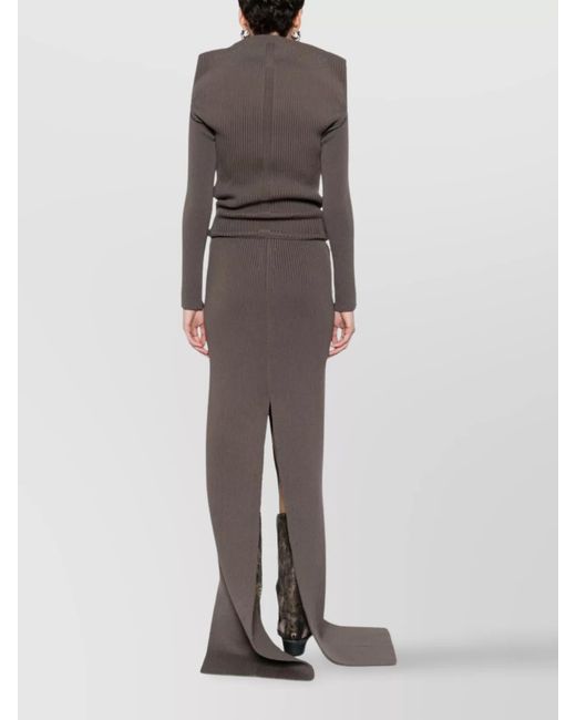Rick Owens Brown Wool Ribbed Off-Shoulder Knitted Dress