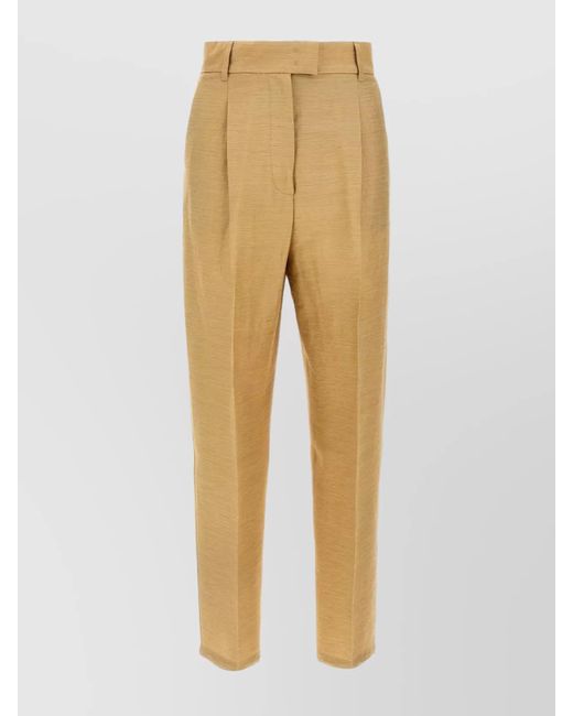Max Mara Natural Trousers Featuring Elastic Waistband And Front Pleats