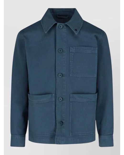 Closed Blue Jacket Collared Design Chest And Front Pockets for men