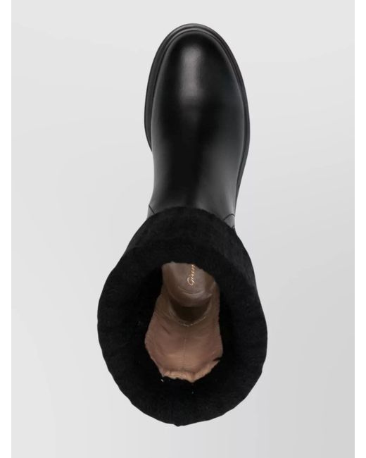 Gianvito Rossi Black Leather Ribbed Chelsea Boots