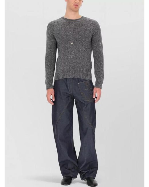 J.W. Anderson Gray Crew Neck Knitwear Featuring Embroidery Detail for men