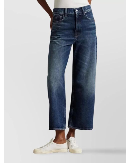 Ralph Lauren Blue Cropped Wide-Leg Cotton Trousers