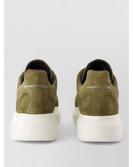 McQueen Green Oversize Leather Sneakers Lace Up Design for men