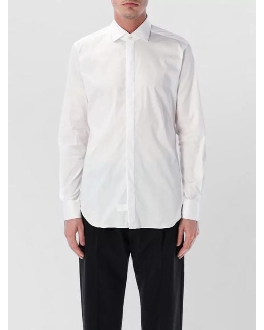Xacus White Tailored Cotton Poplin Shirt Curved Hem for men