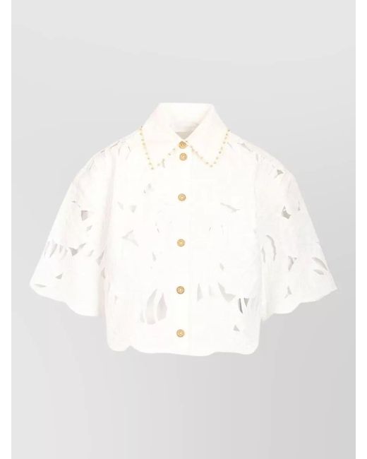 Zimmermann White Cropped Cotton Shirt Cut Out Collar