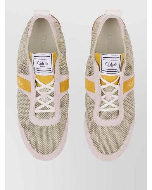 Chloé Natural Kick Sneaker Suede Mesh Rubber Sole Tabs