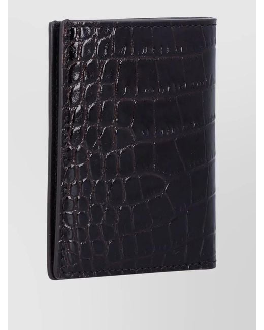 Tom Ford Black Embossed Calf Leather Folding Card Holder for men