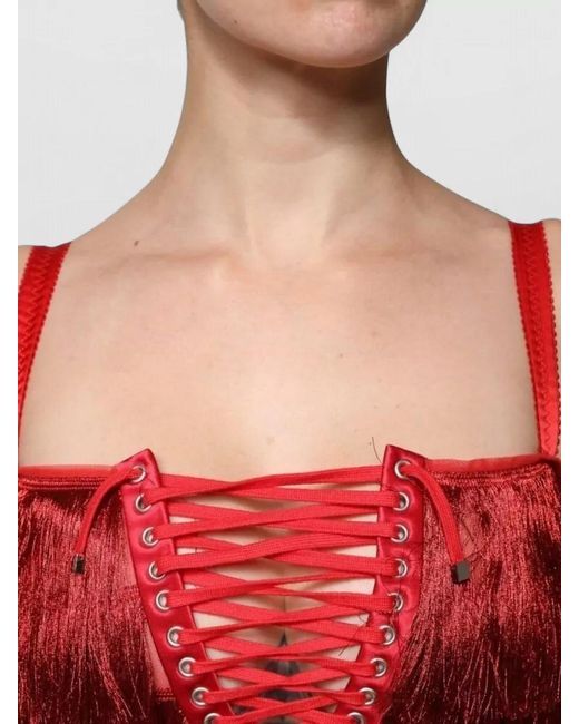 Dolce & Gabbana Red Silk Lace Sleeveless Mini Dress