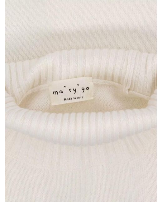Ma'ry'ya White Cropped Crewneck Top High Neck Ribbed