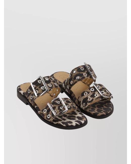 Ganni Multicolor Denim Leopard-Print Sandals