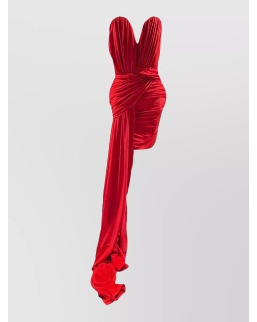 Stella McCartney Red Crepe Jersey Strapless Draped Maxi Dress