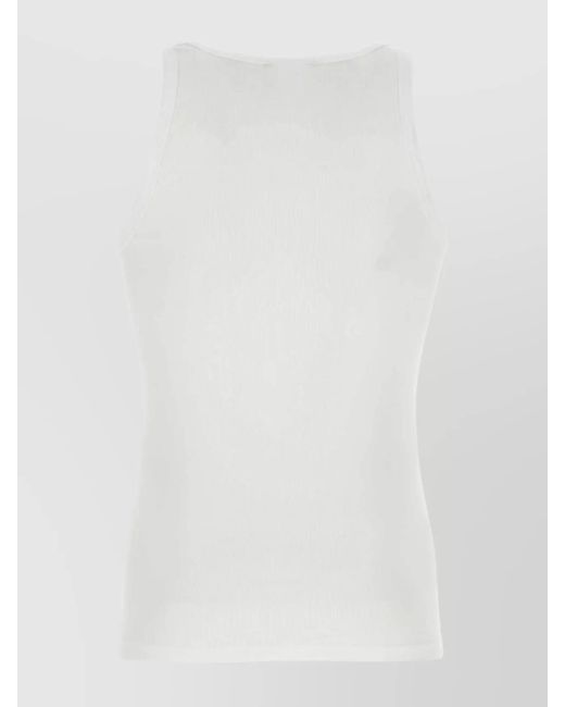 Versace White Ribbed Cotton Tank Top for men