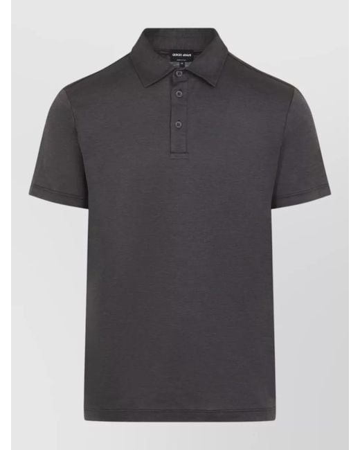 Giorgio Armani Black Silk Cotton Short-Sleeve Polo Shirt for men