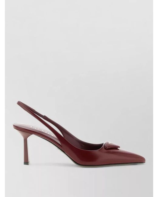 Prada Pink Leather Slingback Mules Metal Logo Heel