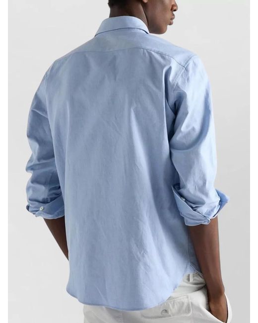 Prada Blue Cotton Shirt Regular Fit Rounded Hem for men
