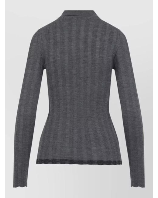 Prada Gray Fine-Knit Wool Polo Shirt