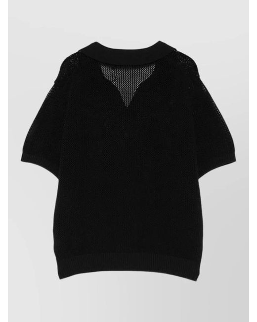 DUNST Black Cotton Linen Polo Shirt V Neck