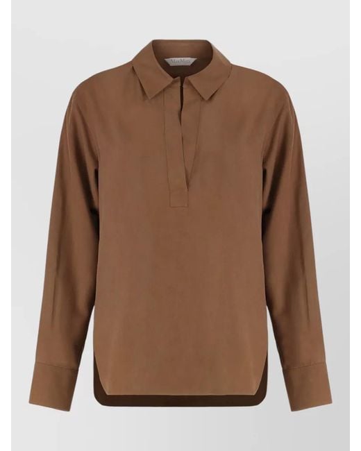 Max Mara Brown Silk Shirt Relaxed Fit Long Sleeves