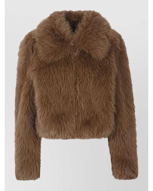 Frankie Shop Brown Hope Cropped Jacket Faux Fur Texture Collar