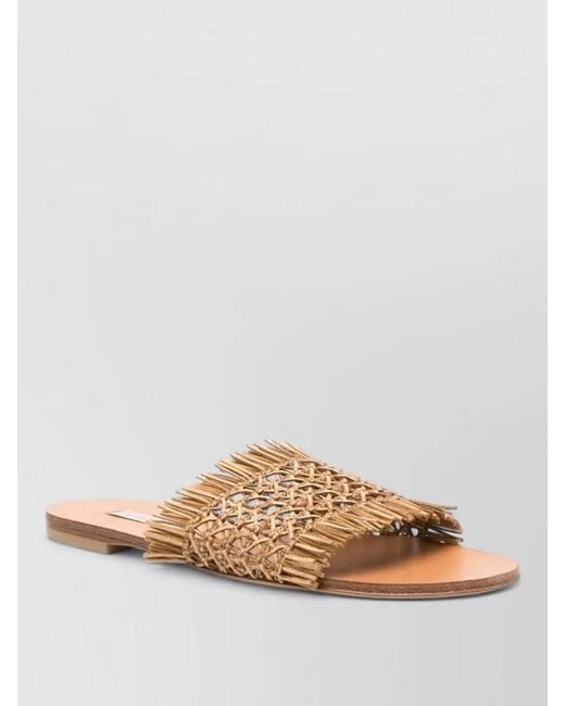 Casadei Multicolor Straw Fringe Flat Open Toe Slides