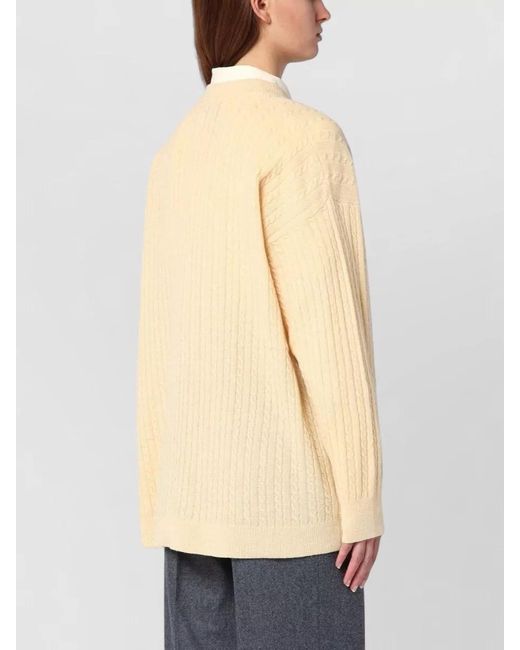 THE GARMENT Natural Cable Knit V Neck Long Sleeve Top