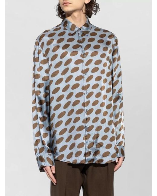 Dries Van Noten Gray Long Sleeve Shirt All Over Pattern for men