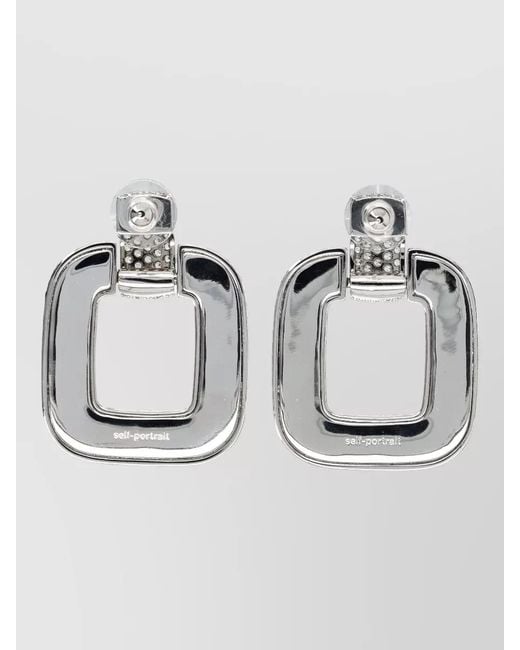 Self-Portrait Metallic Crystal Drop Square Statement Earrings
