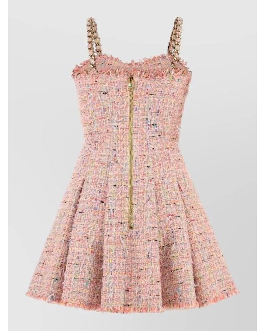 Balmain Pink Tweed Mini Dress Chain Strap Detail