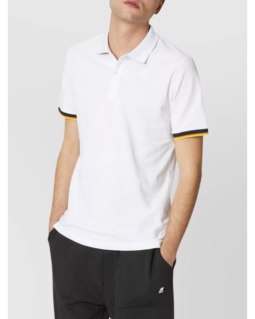 K-Way White Striped Trim Polo Collar T-Shirt for men