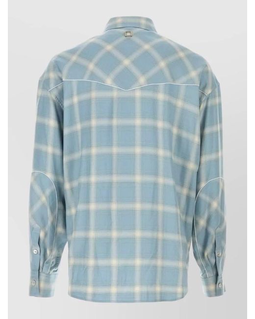 Wooyoungmi Blue Embroidered Jersey Oversize Shirt Check Pattern for men