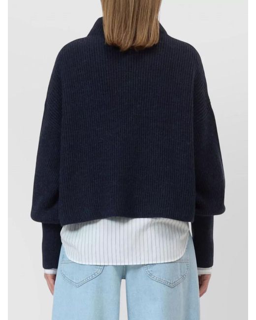 Closed Blue Wool Blend Jumper Cropped High Neck