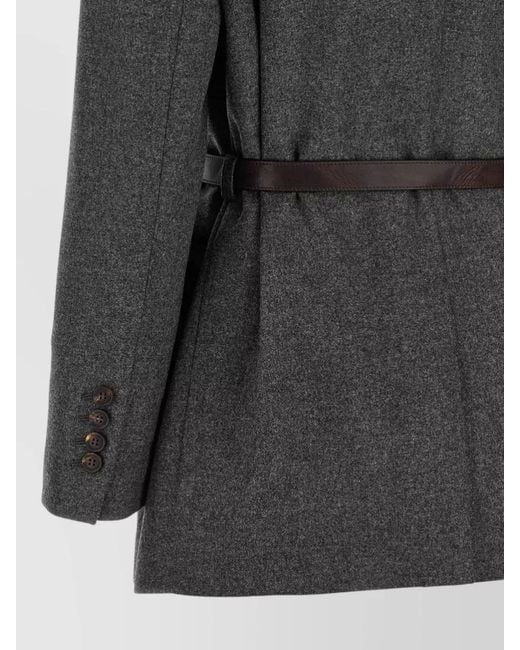 Brunello Cucinelli Black Tailored Blazer Mirror Lapels Leather Belt